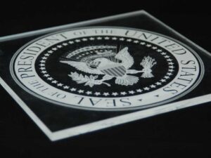 Engraved US Presidential seal on clear acrylic
