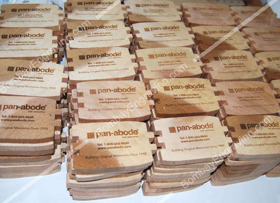 Laser engraved wood slabs for Pan-abode
