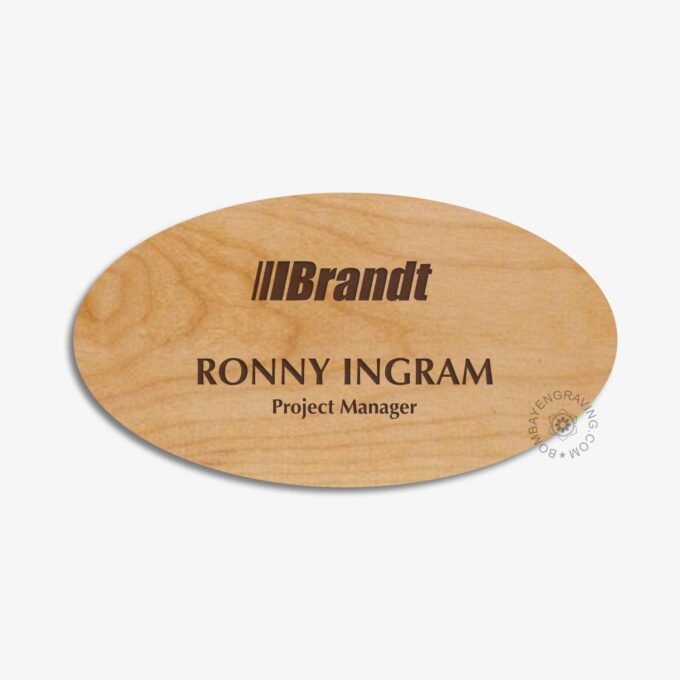 Oval wooden name tag