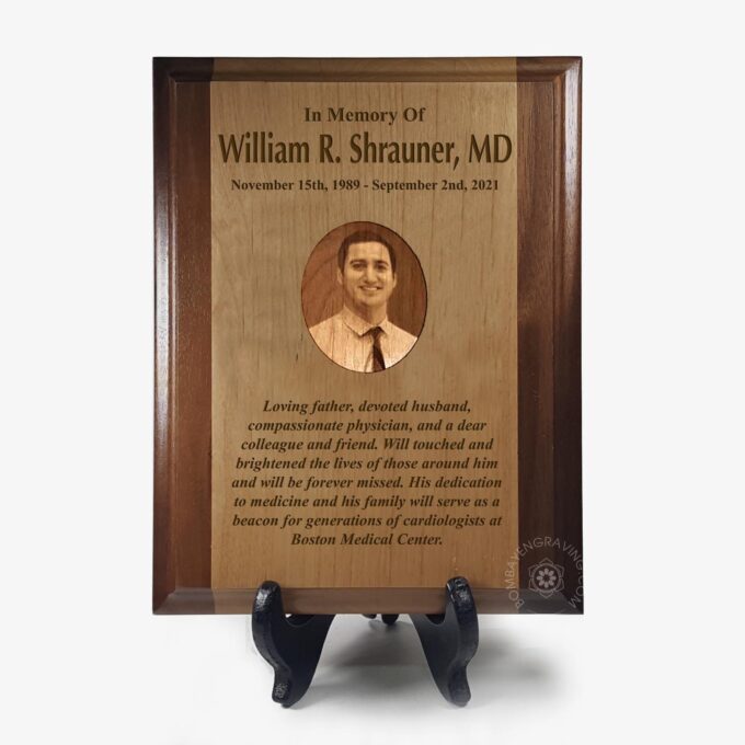 Wood memorial plaque