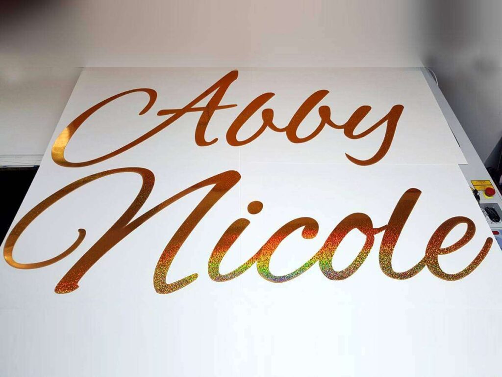 Laser cutting bride and groom names for wedding hall decorations