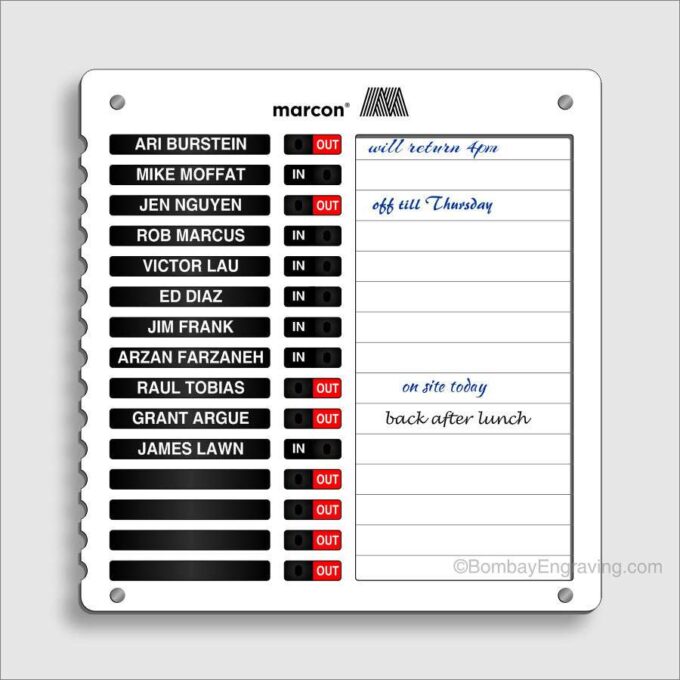 In/Out Dry-Erase Directory Board With Engraved Names