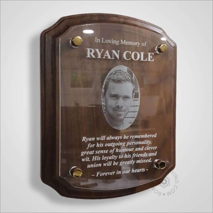 genuine walnut wood memorial plaque with floating acrylic plate