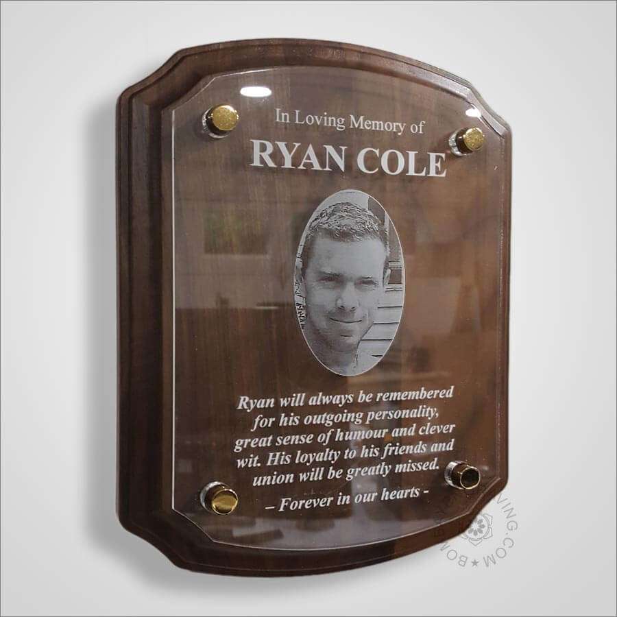 Walnut Wood Memorial Plaque with Engraved Floating Acrylic Plate