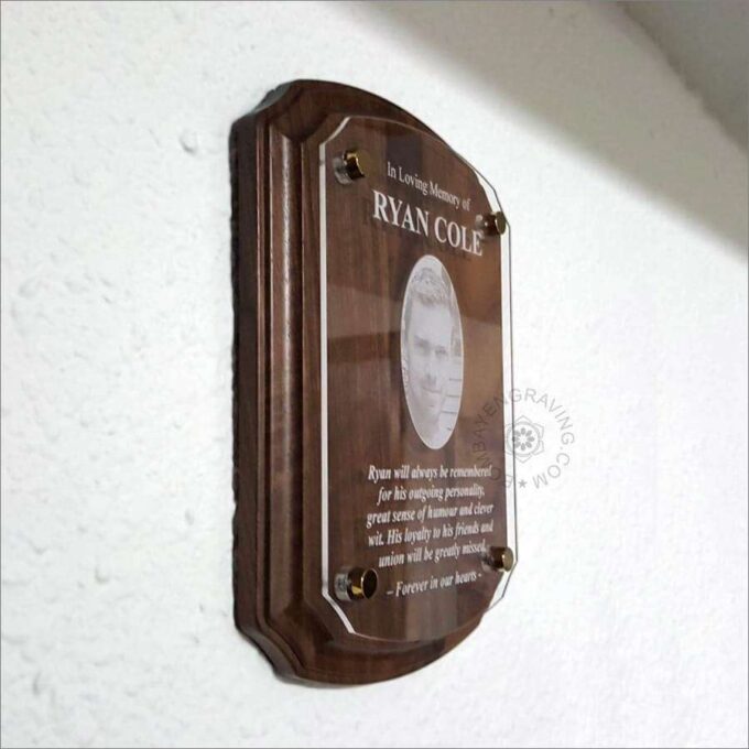 genuine walnut wood memorial plaque with floating acrylic plate