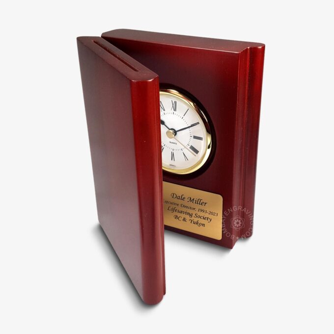 Rosewood Book Clock Corporate Gift Matte Finish with Gold Rim