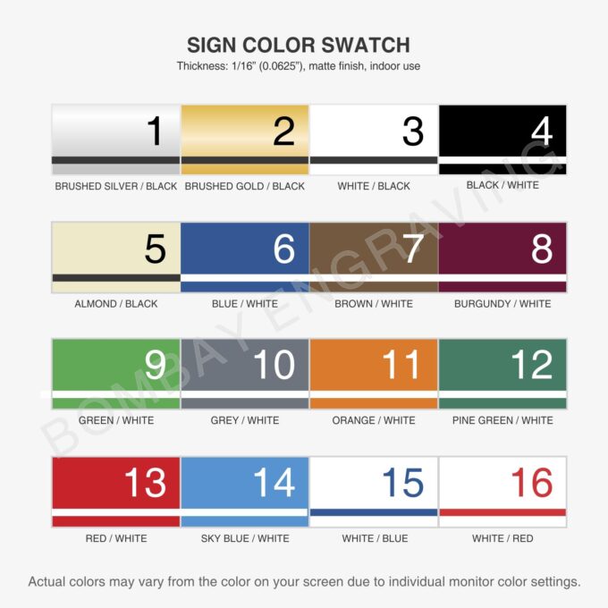 Sign colour swatch available at Bombay Engraving Company