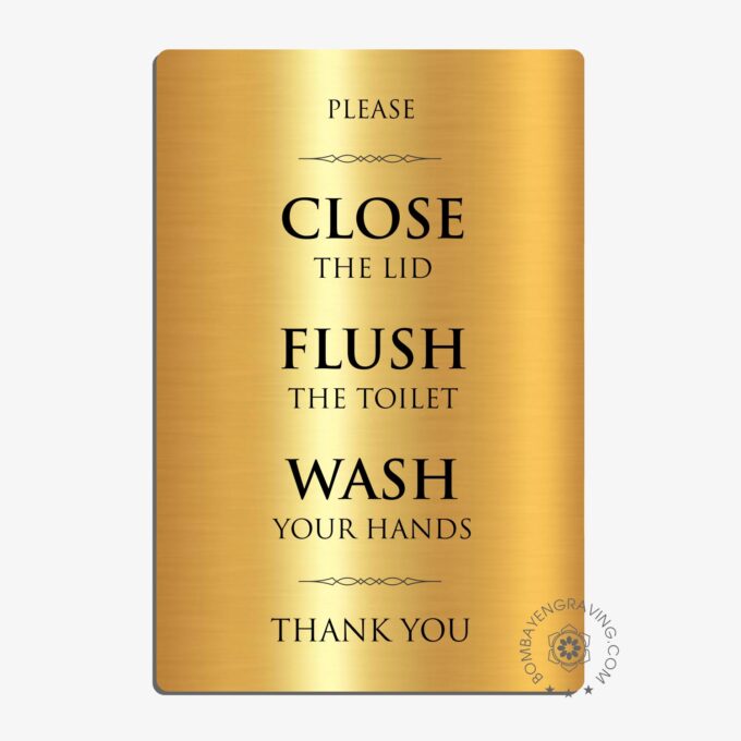 flush toilet wash your hands bathroom sign