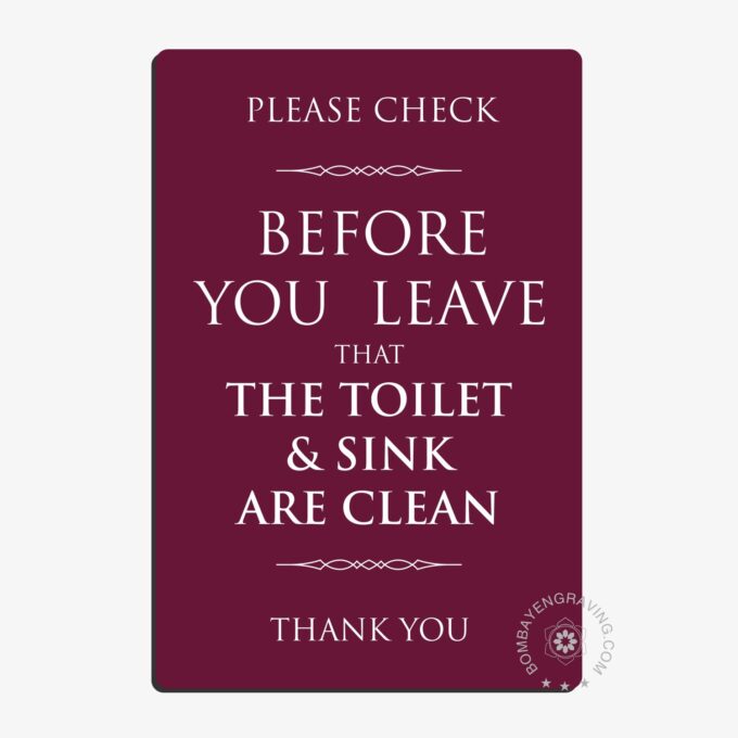 check toilet and sink clean before you leave sign